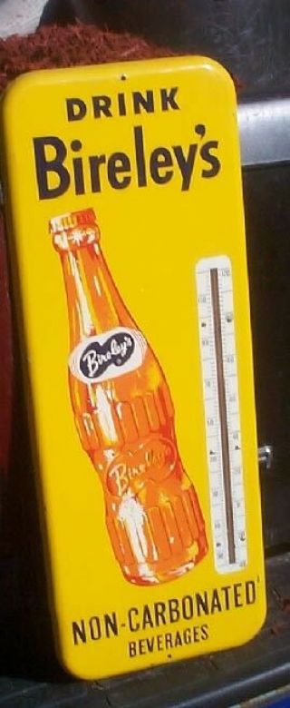 Vintage Rare 10inx26in Bireleys Orange Soda Pop Metal Thermometer Sign W/ Bottle
