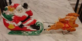 Vintage Christmas 1970 Plastic Empire Blow Mold Santa Sleigh And Reindeer Usa