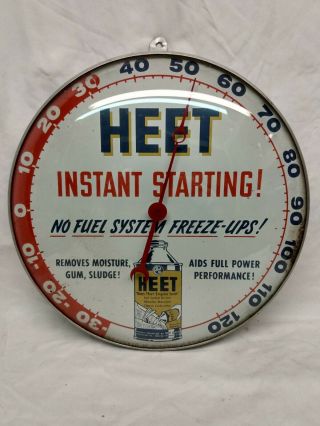 Rare Vintage 12 " Pam Clock Co.  Heet Glass Face Advertising Thermometer Gas Oil