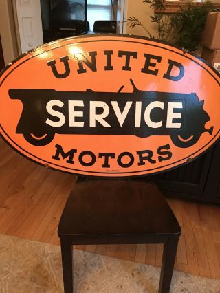 Large Vintage United Motors Double Sided Porcelain Sign 48”