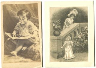 2 Old Photos,  Little Girl Reading A Book,  Mother & Daughter Dressed Up,  1 Is Cdv