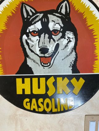 Large Vintage  Husky  Gas & Oil,  25  Round Porcelain Advertizing Sign