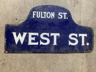 York City Street Sign 1920’s.  Double Sided,  Porcelain,  Hump Back.