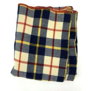 Vintage Horner Wool Plaid Blanket Blue Red Gold 66 " X 78 " Eaton Rapids Mi