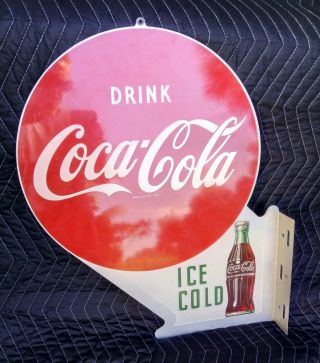 Vintage 1953 Double Sided Drink Coca - Cola Flange Sign Ice Cold A - M 8 - 53 Rare