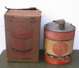 Vintage Kendall 5 Gallon Oil Can With Rare Box