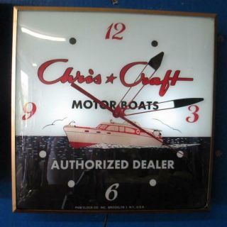 Vintage Pam Lighted Advertising CHRIS CRAFT MOTORBOATS AUTHORIZED DEALER Clock 3