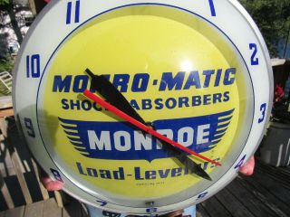 Vintage 1950s Monroe Matic Shock Absorber Dealer Double Bubble Clock
