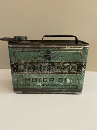 Rare 1/2 Gal Peerless Motor Oil Can,  Central Ohio Oil Co,  Columbus,  Oh
