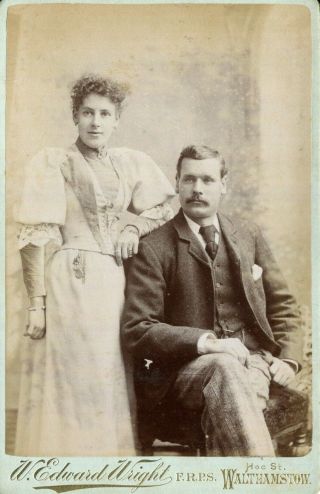 1890s Cabinet Photograph Portrait Of A Couple By Wright Of Walthamstow