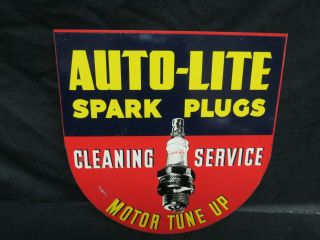 Rare 1940 ' s Auto - Lite Spark Plugs DS Flange Sign REAL DEAL V010 2