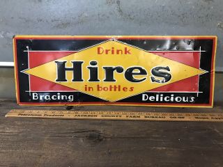 Rare 1920s Hires Embossed Tin Tacker Sign Rootbeer Soda Signs