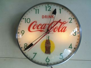 Coca Cola Lighted Advertising Pam Clock,  Sign 1950s Vgc