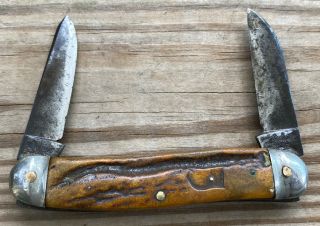 Robert Klass Germany Pocket Knife Stag Horn Grips Antique Kissing Crane