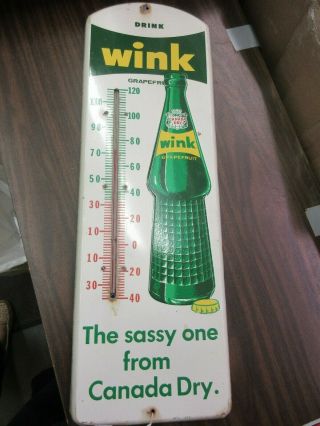 Vintage Advertising Wink Canada Dry Soda Large Store Tin Thermometer 558 - V
