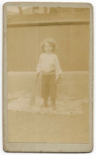 Early Carte De Visite Of A Young Child With Cricket Bat