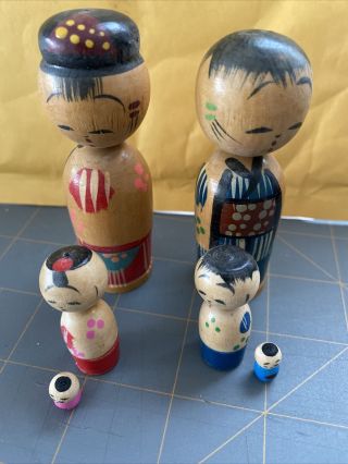 Japanese Kokeshi Nesting Dolls Wooden Doll Family Of 6