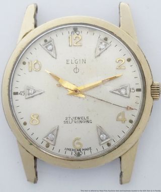 Vintage 27j Elgin Diamond Dial Automatic Mens Wrist Watch To Fix
