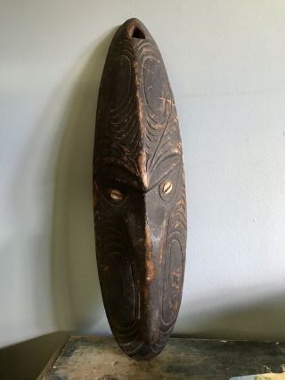 Antique Rare Hand Carved Wooden African Tribal Mask With Cowry Shells