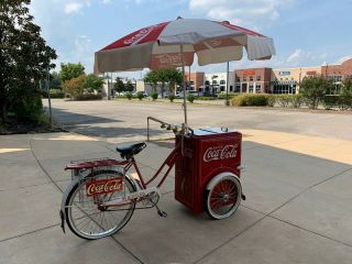 Coca Cola Cooler Tricycle Ice Chest Coke Vendor Bike With The Umbrella