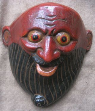 Antique Handmade Nepali Wooden Mask Wall Hanging,  Nepal