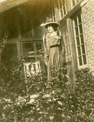 N189 Vtg Photo Edwardian Woman Fashion,  Chair,  Back Garden Doors C Early 1900 