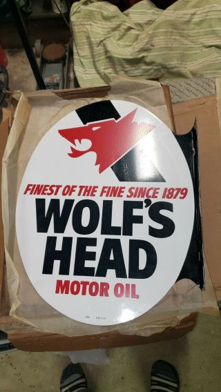 Wolfs Head Oil Sign Double Sided Flange Nos