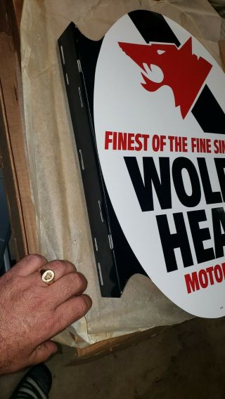 WOLFS HEAD OIL SIGN DOUBLE SIDED Flange NOS 2