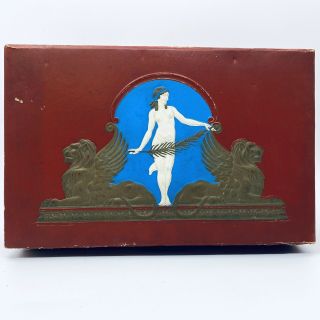 Vtg Red Leather Jewelry Box With Mirror Venus Griffin Winged Lions