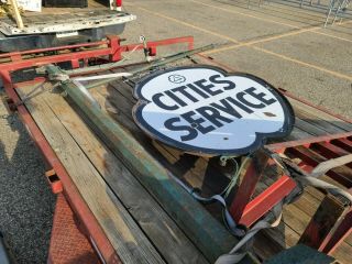 Vintage Cities Service Porcelain Sign With Ring And Pole 17ft Long.  4ft Sign
