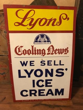 Vintage Lyons Ice Cream Porcelain Sign -