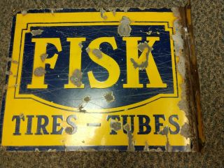 Vintage Fisk Tire - Tubes Double Sided Porcelain Enamel Sign - Garage - Man Cave