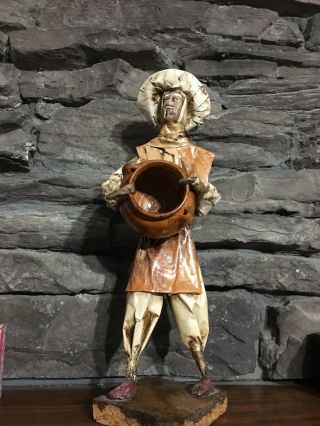Mexican Folk Art Paper Mache Figure Man Holding Pottery