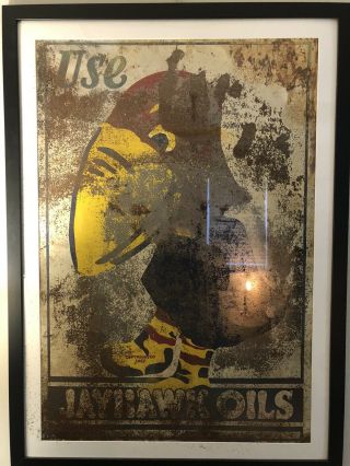 Very Rare Vintage Jayhawk Oils Oil Tin Painted Sign 1920/30s