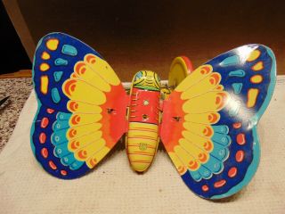 Vintage J Chein Butterfly Push Toy Metal Lithographed