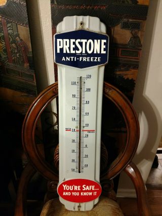 Vintage Porcelain Prestone Thermometer Sign Petroliana Gas,  Oil