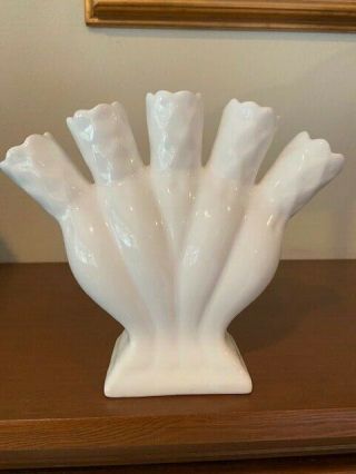 Vtg Neuwirth Portuguese Pottery Five Finger White Ceramic Flower Bud Vase