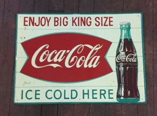 1950s Coca Cola " Enjoy Big King Size " Fishtail Sign Metal M.  C.  A.  798