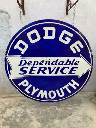 Dodge Dependable Service Plymouth Large 60 Inches Porcelain Enamel Sign