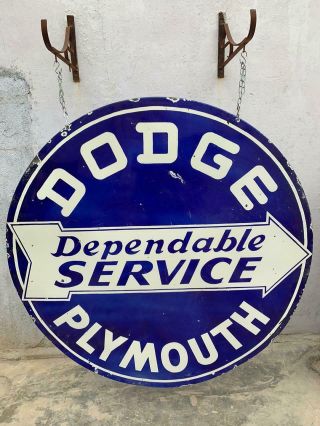 DODGE DEPENDABLE SERVICE PLYMOUTH LARGE 60 INCHES PORCELAIN ENAMEL SIGN 2