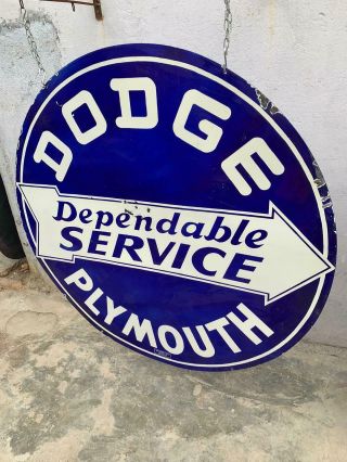 DODGE DEPENDABLE SERVICE PLYMOUTH LARGE 60 INCHES PORCELAIN ENAMEL SIGN 3