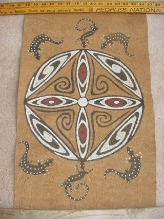 Vintage Australian Aboriginal Art Bark Painting With Lizards