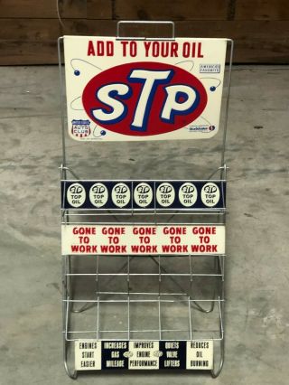 Rare Vintage Stp Studebaker Oil Can Display Rack Sign Gas Auto Club Old