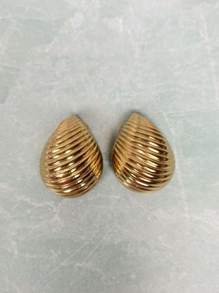 Christian Dior Gold Clip On Earrings Tear Drop Swirl Vintage Designer