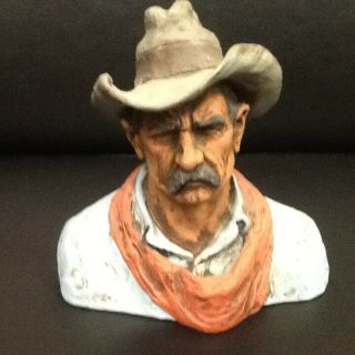 Michael Garman Cowboy Bust Sculpture Vintage Vtg Dated 5/15/87 1987