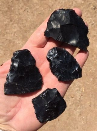 4 Large Authentic Obsidian Tools Arrow Head Artifact South Texas