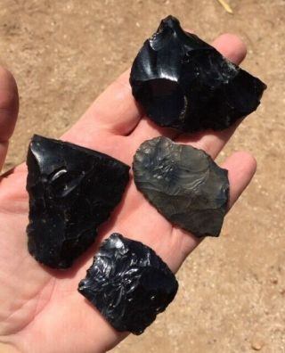 4 large authentic OBSIDIAN tools arrow head artifact South Texas 2
