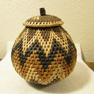 Traditional Zulu Herb Container/basket,  5 " Tall,  Mini Ukhamba,  With Tag
