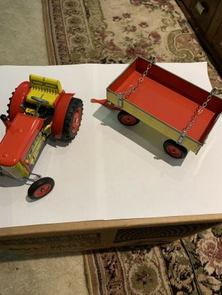 Schylling Tractor And Trailer Wind - Up Tin Toy With Key / W Gear Instructions