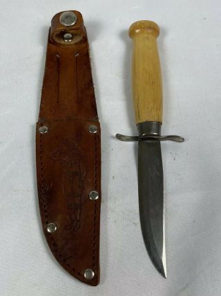 Mora Wood Handle Scout Knife W/ Leather Sheath Made In Sweden